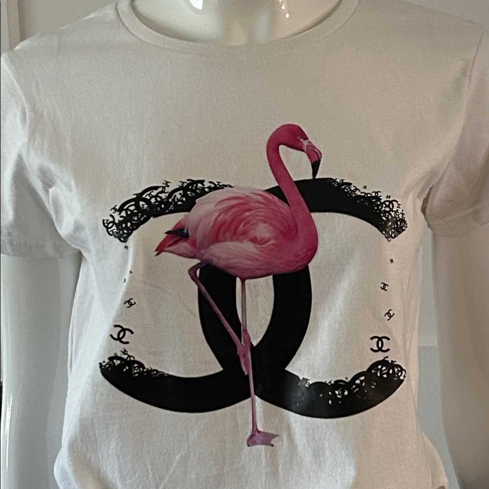 Chic Flamingo Influencer Graphic Tee | Luxury Inspired Logo | Effortless Chic - Picture 3 of 11